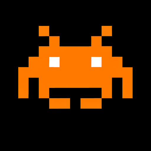 Pixel alien in space invaders.
In-Game asset.  2d.  High contrast.  No shadows