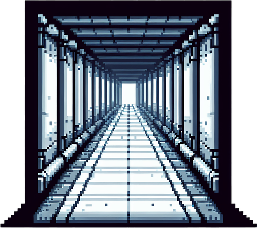 Pixel art uzun gri koridor.
Single Game Texture.  In-Game asset.  2d.  Blank background.  High contrast.  No shadows