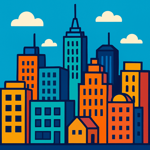 Fond d'écran ville.
In-Game asset.  2d.  High contrast.  No shadows