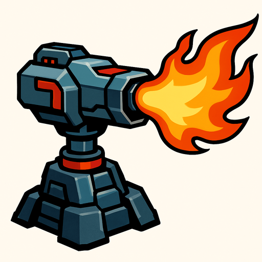 Torreta futurista grande de fuego.
In-Game asset.  2d.  High contrast.  No shadows
