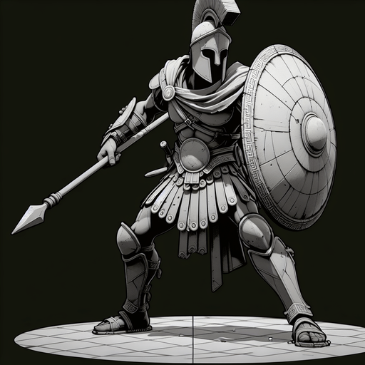 An animated image of an ancient greek warrior.
Single Game Texture. In-Game asset. 2d. Blank background. High contrast. No shadows.