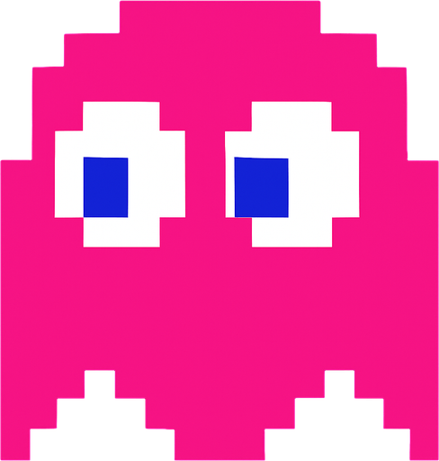 Pacman pink ghost.
In-Game asset.  2d.  High contrast.  No shadows