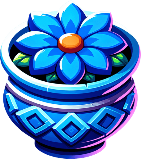 blue flower pot.
Single Game Texture.  In-Game asset.  2d.  Blank background.  High contrast.  No shadows