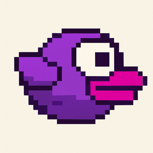 Top şeklinde flappy bird gibi bir kuş çiz ama mor renkli.
In-Game asset.  2d.  High contrast.  No shadows. flapptbird