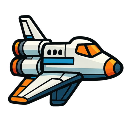 y pozisyonunda yatay bir uzay mekiği.
In-Game asset.  2d.  High contrast.  No shadows