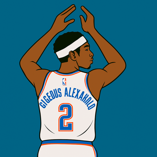 Make player shai gilgeous Alexander in a white thunder uniform and white headband