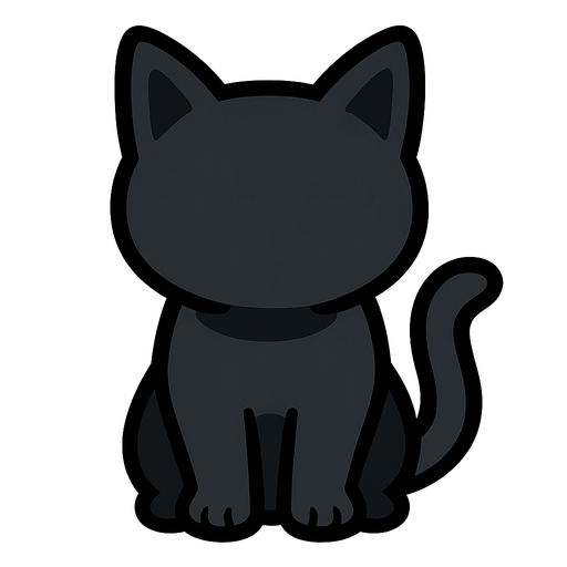 sitting cat with no eyes and mouth.
In-Game asset.  2d.  High contrast.  No shadows