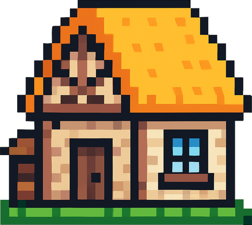 Viliger house pixel art.
In-Game asset.  2d.  High contrast.  No shadows