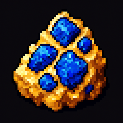 mineral de oro con lapizlazuli incrustado.
In-Game asset.  2d.  High contrast.  No shadows. pixelart