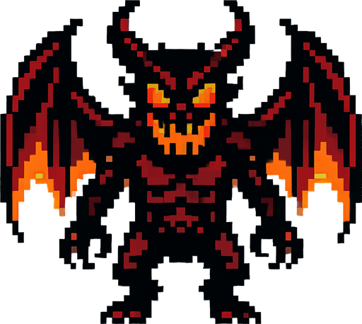 un mounstro con alas hecho con pixeles.
In-Game asset.  2d.  High contrast.  No shadows