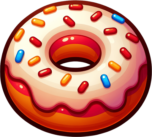 donut cartoon 2d, blank background.
Single Game Texture.  In-Game asset.  2d.  Blank background.  High contrast.  No shadows