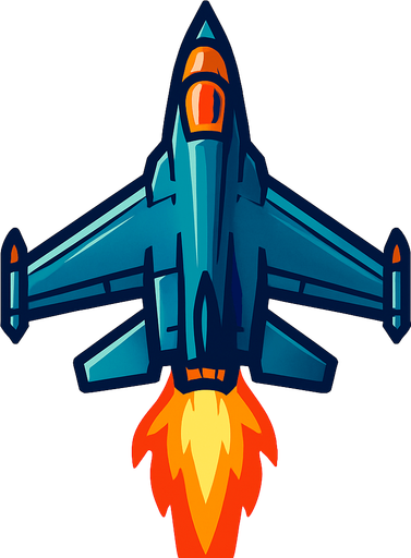 fighter jet up fire.
In-Game asset.  2d.  High contrast.  No shadows