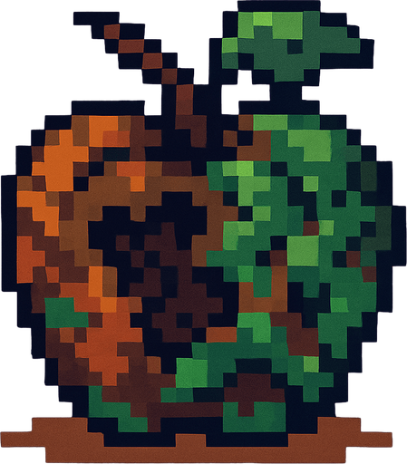 pixel art of a rotten apple.
In-Game asset.  2d.  High contrast.  No shadows