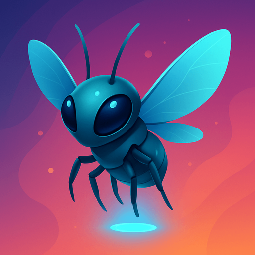 Front-facing icon, Fullscreen modern App Store art style with futuristic small flying alien bug
, 16:9, high definition.  No text captions!