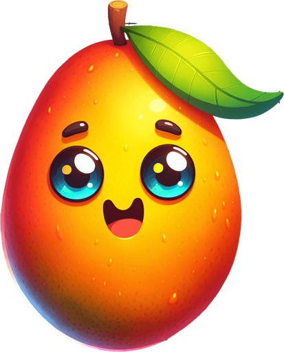 mango fruit  with eye and mouth animation..
Single Game Texture.  In-Game asset.  2d.  Blank background.  High contrast.  No shadows