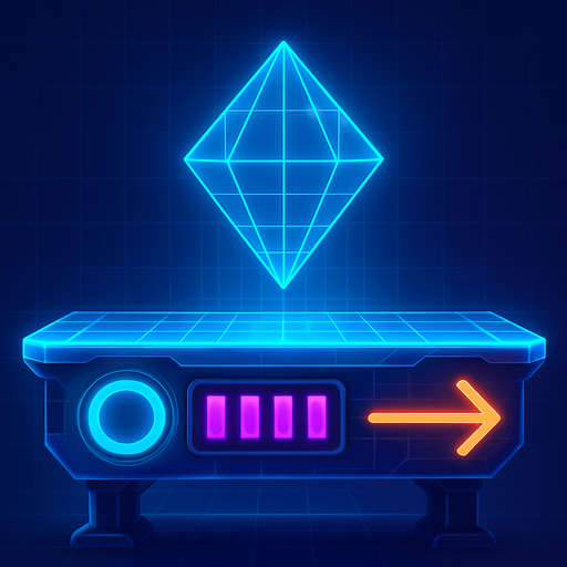 N Neon cyberpunk futuristic glowing side-view 2d platformer style platform flat top hologram light crystal grid projection