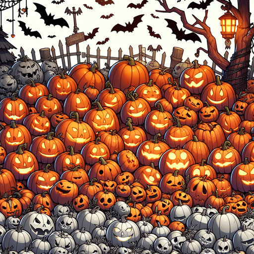 Generate a high quality cartoon background Halloween filled with pumpkins.
Single Game Texture. In-Game asset. 2d. Blank background. High contrast. No shadows.