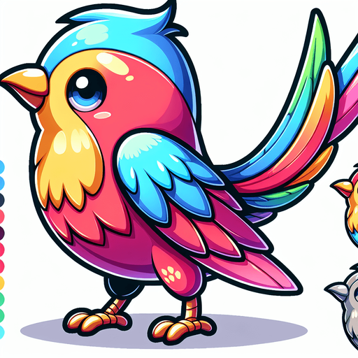 Cartoon bird.
Single Game Texture.  In-Game asset.  2d.  Blank background.  High contrast.  No shadows