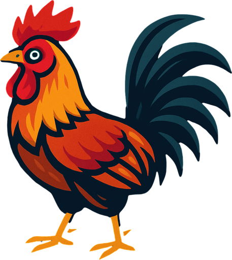 siyah arkaplanlı bir horoz.
In-Game asset.  2d.  High contrast.  No shadows