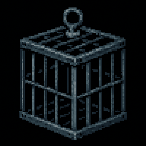 Jaula de metal oscura , pixel art.
In-Game asset.  2d.  High contrast.  No shadows