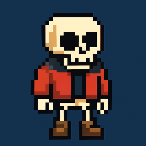 2d pixelart skeleton with jacket.
In-Game asset.  2d.  High contrast.  No shadows