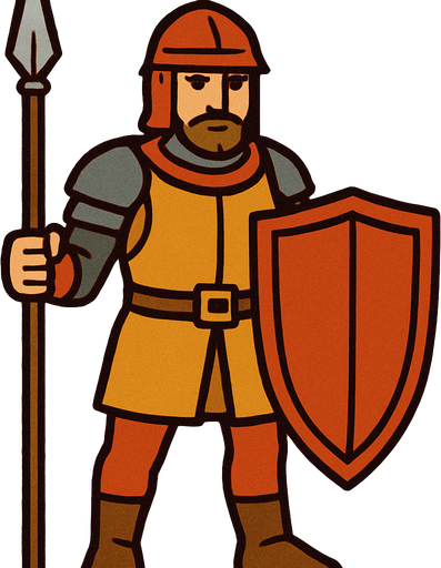 medieval soldier.
In-Game asset.  2d.  High contrast.  No shadows
