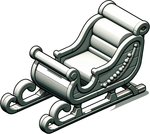 Santa's sleigh. Side view. Plastic style Single Game Texture. In-Game asset. 2d. Blank background. High contrast. No shadows.