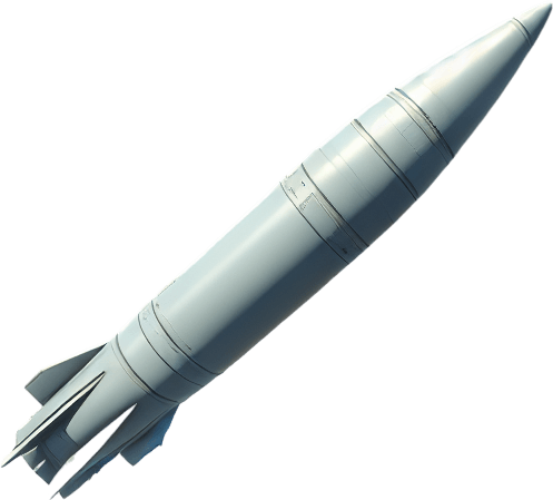 missile that come from air and land in ground.
Single Game Texture. In-Game asset. 2d. Blank background. High contrast. No shadows.