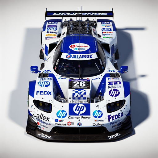 BMW FW26 F1 car from 2006 year. Top view. White body with thick royalblue livery. white coloured Sponsors: ,,Allainz" , ,,caistrol" , hp , FedEx , "Willaims". "BMiW POWER"..
Single Game Texture. In-Game asset. 2d. Blank background. High contrast. No shadows.
