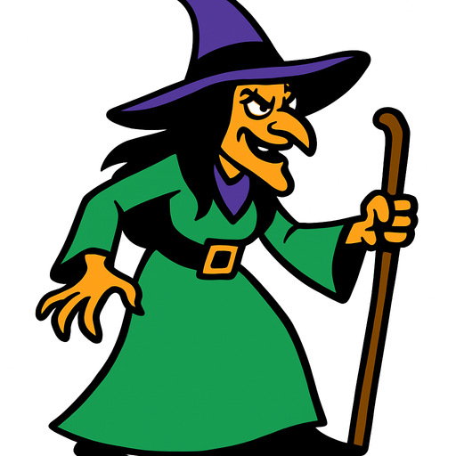 La sorcière Malicia.
In-Game asset.  2d.  High contrast.  No shadows