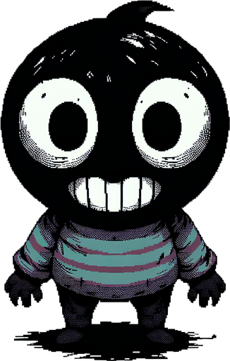 maak een horror player karakter van boven af en het moet vriendelijk zijn

Single Game Texture. In-Game asset. 2d. Blank background. High contrast. No shadows.