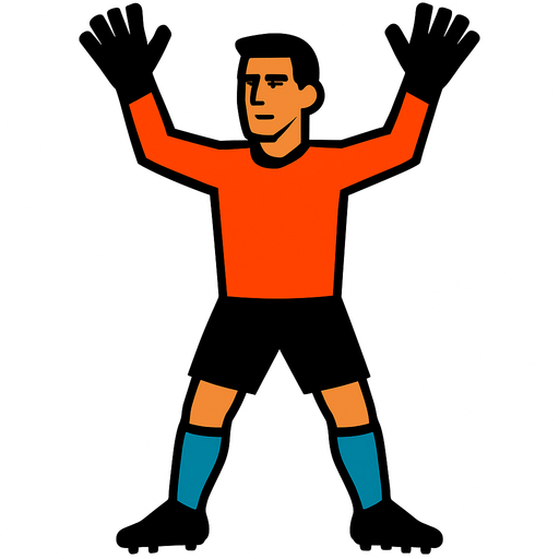 male soccer goalkeeper with hands up and not holding ball 2d ingame asset high contrast no shadows.
In-Game asset.  2d.  High contrast.  No shadows
