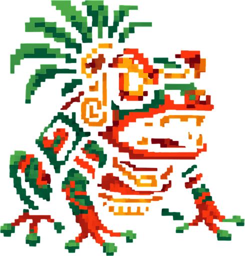 Genérame una Rana de dardo venenosa guerra azteca con eso patrones estilo pixelar, con una apariencia maligna.
In-Game asset.  2d.  High contrast.  No shadows