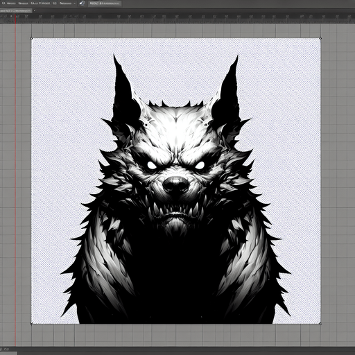 demon dog staring.
Single Game Texture. In-Game asset. 2d. Blank background. High contrast. No shadows.