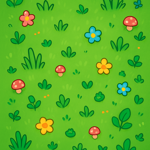 Create a cute fantasy grass field, top view, 2048x2732.
In-Game asset.  2d.  High contrast.  No shadows