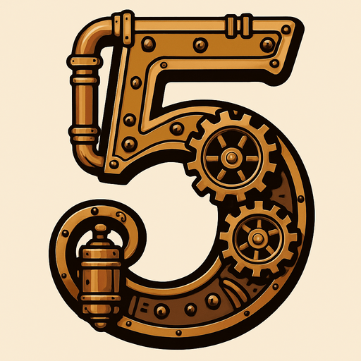 numero 5 en estilo steampunk.
In-Game asset.  2d.  High contrast.  No shadows