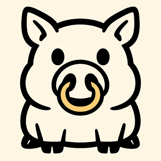 Un cerdo blanco con cuernos en su nariz con ojos negros estilo caricatura.
In-Game asset.  2d.  High contrast.  No shadows