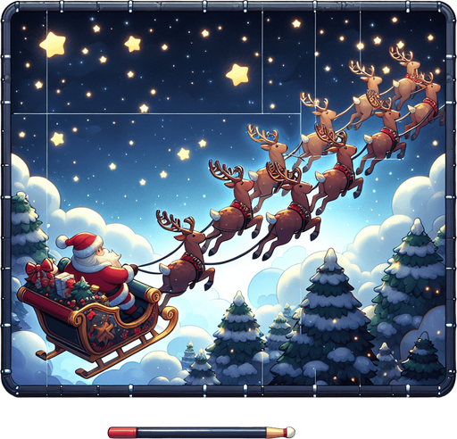 Santa's sleigh with a team of reindeer moving across a star light sky. Single Game Texture. In-Game asset. 2d. Blank background. High contrast. No shadows..
Single Game Texture. In-Game asset. 2d. Blank background. High contrast. No shadows.