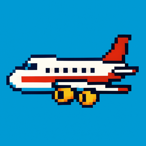 Airplane 2d style pixel 1980.
2d.  High contrast.  No shadows