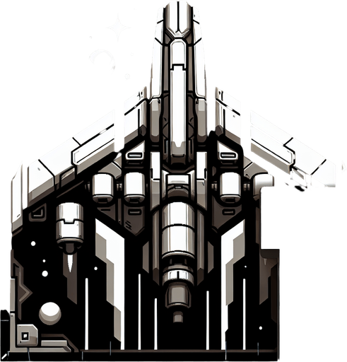 Космический корабль, без фона.
Single Game Texture. In-Game asset. 2d. Blank background. High contrast. No shadows.