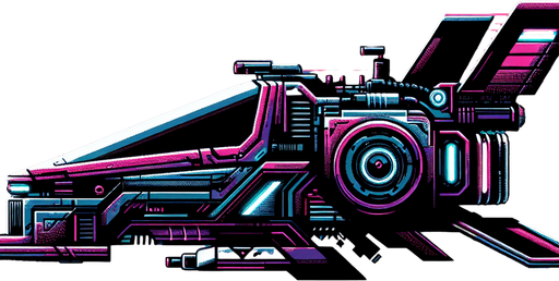 side profile of a flying car in the art style of a 16 bit neon cyberpunk game.
Single Game Texture. In-Game asset. 2d. Blank background. High contrast. No shadows.