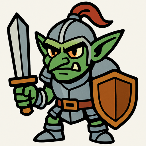 şövalye goblin.
In-Game asset.  2d.  High contrast.  No shadows