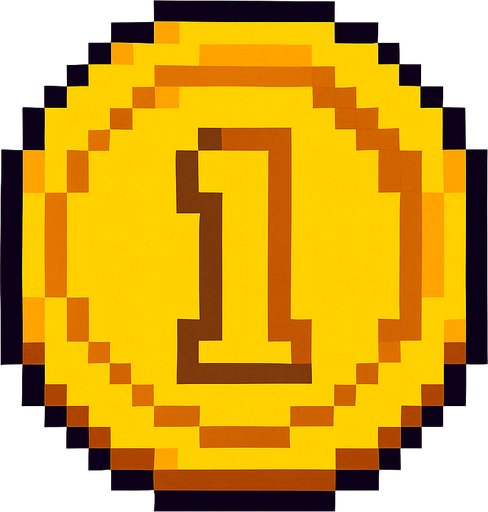 2d pixels coin.
In-Game asset.  2d.  High contrast.  No shadows