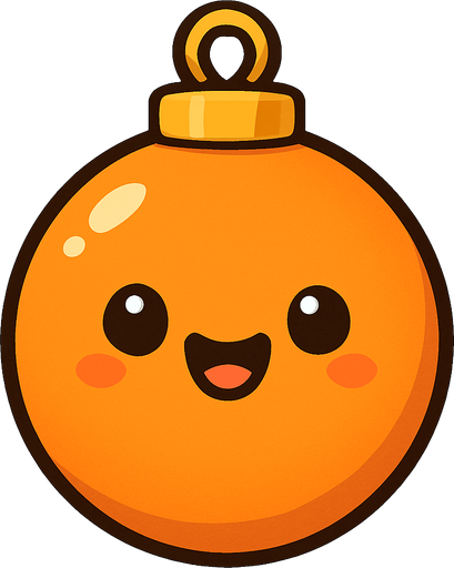 Perfectly round orange Christmas decoration with cute happy face. Cartoon style. Cute art style. Simple vector style. No Shadows Single Game Texture. In-Game asset. 2d. Blank background. High contrast. No shadows.