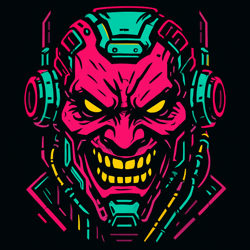 evil face cyberpunk style.
In-Game asset.  2d.  High contrast.  No shadows