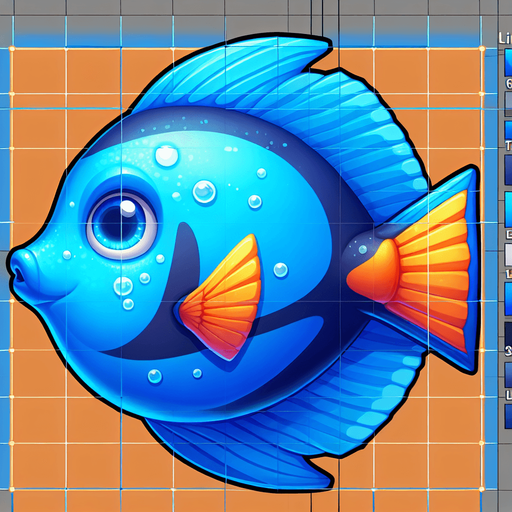 a tang fish.
Single Game Texture. In-Game asset. 2d. Blank background. High contrast. No shadows.