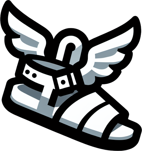 Sandal flying with wings.
Single Game Texture. In-Game asset. 2d. Blank background. High contrast. No shadows.