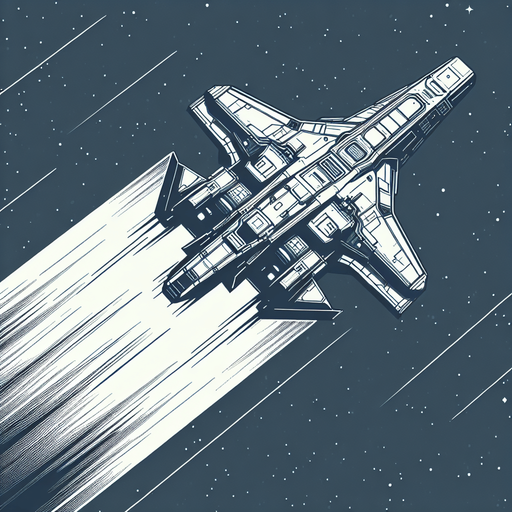 космический корабль летящий вперед сквозь космос.
Single Game Texture. In-Game asset. 2d. Blank background. High contrast. No shadows.