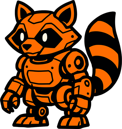 Mapache robot naranja.
In-Game asset.  2d.  High contrast.  No shadows