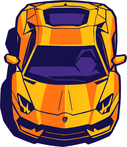 lamborghini üstten çekilmiş.
In-Game asset.  2d.  High contrast.  No shadows